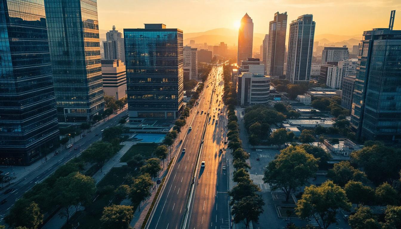 Distrito empresarial San Isidro Lima al atardecer, sede de AIRLOGIC Ingeniería