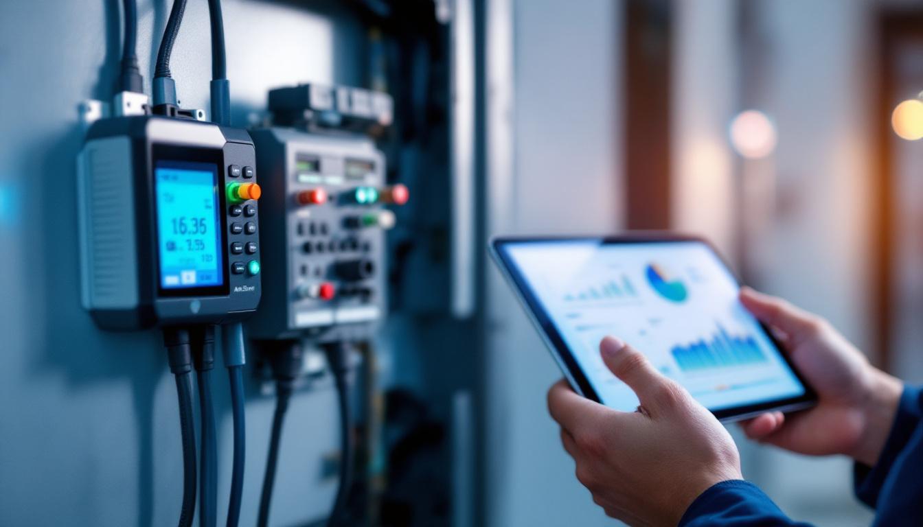 Analizador de red eléctrica midiendo consumo energético de un sistema HVAC en panel